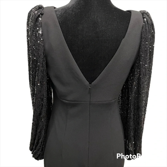 Eliza J Sequin Balloon-Sleeve Sheath Black Dress size 6 Elegant Evening Classic - Picture 3 of 11